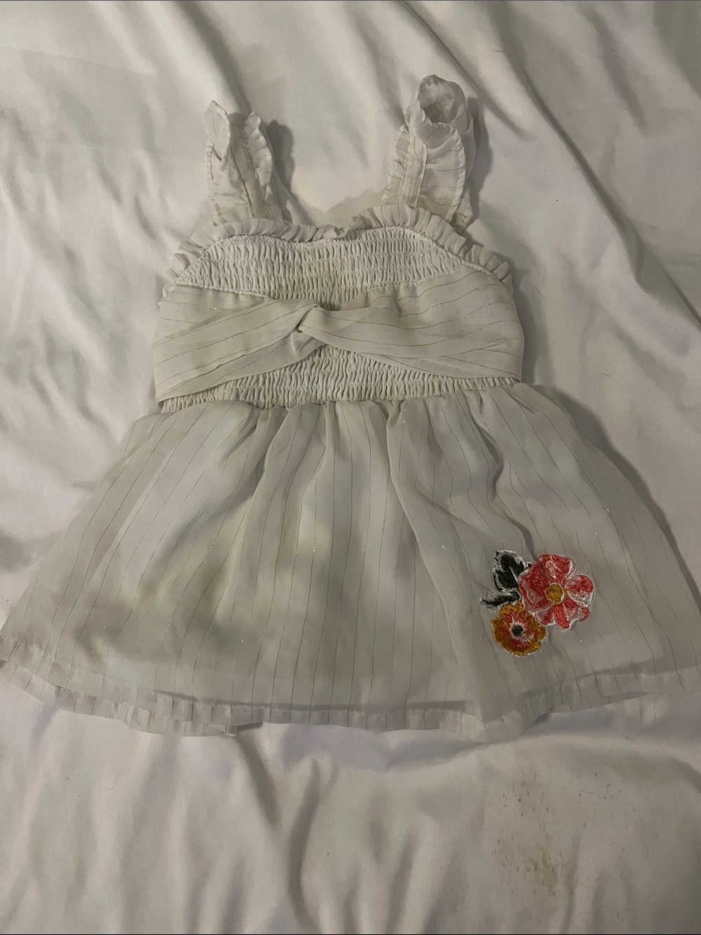 Little Lass white floral ruffle dress size 18 months